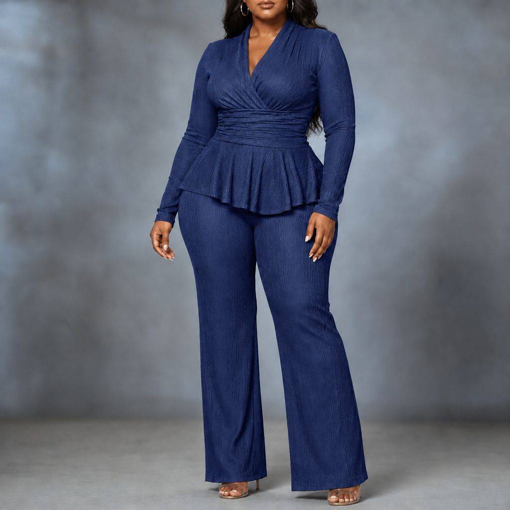 SYBIL | WRAP PEPLUM TROUSER SET - Navy