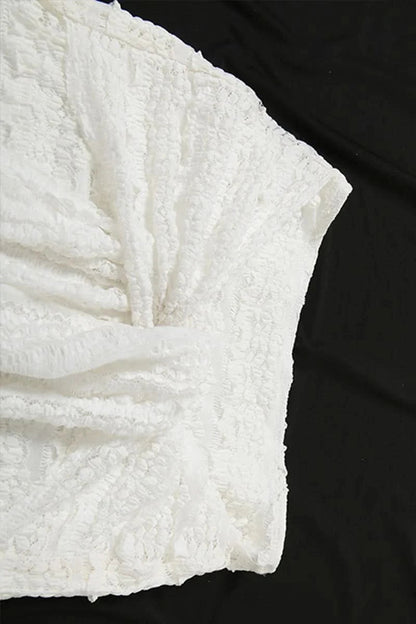 White crinkled linen texture detail on bandeau bikini top