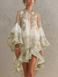 TALITHA | RUFFLE SLEEVE CHIFFON MINI DRESS - Ivory and Sage Print