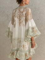 TALITHA | RUFFLE SLEEVE CHIFFON MINI DRESS - Ivory and Sage Print
