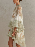 TALITHA | RUFFLE SLEEVE CHIFFON MINI DRESS - Ivory and Sage Print
