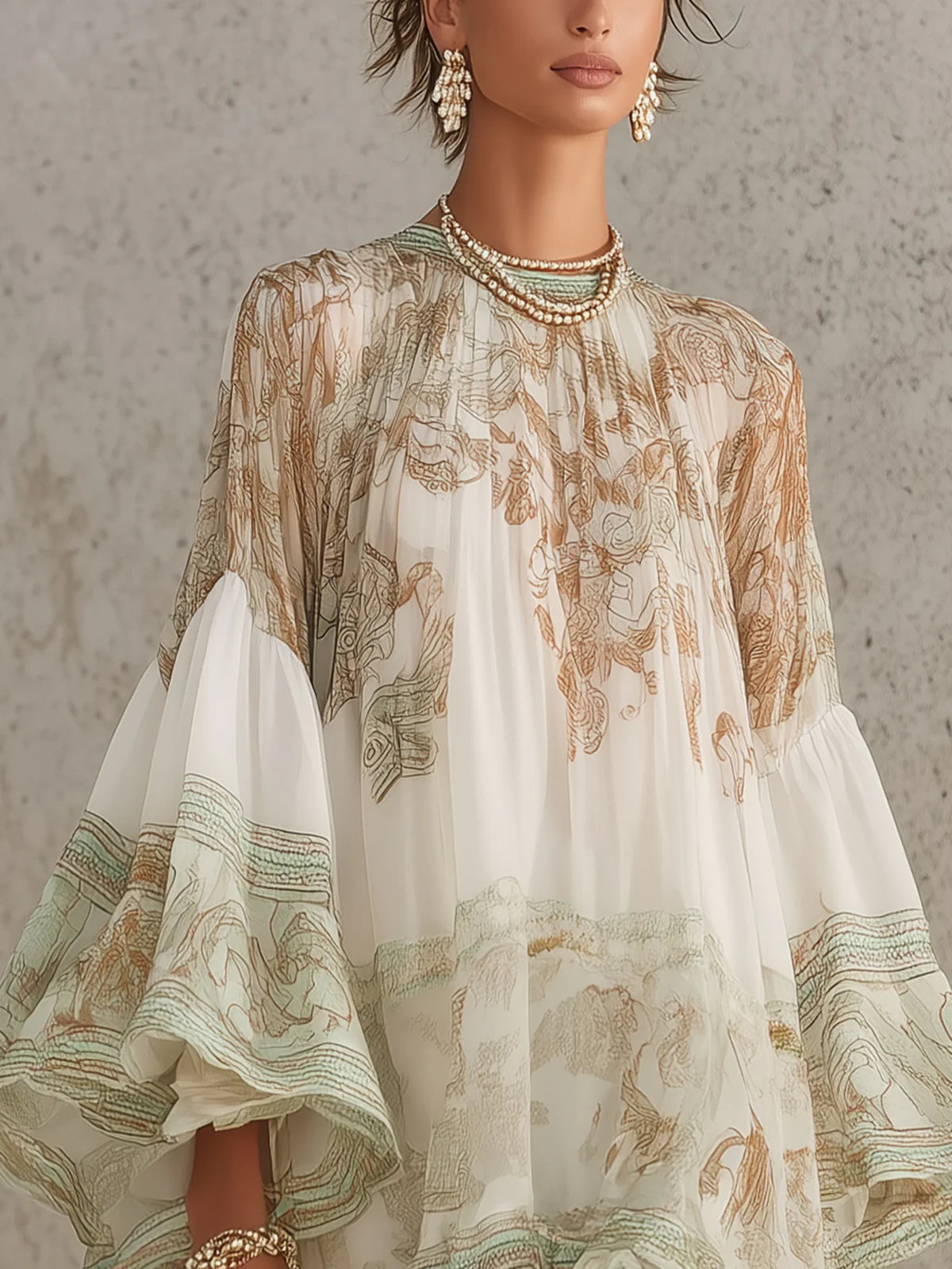 TALITHA | RUFFLE SLEEVE CHIFFON MINI DRESS - Ivory and Sage Print