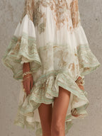 TALITHA | RUFFLE SLEEVE CHIFFON MINI DRESS - Ivory and Sage Print