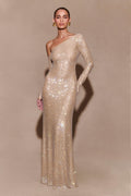 TAMAR | EMBELLISHED ASYMMETRIC MAXI DRESS - Nude