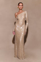 TAMAR | EMBELLISHED ASYMMETRIC MAXI DRESS - Nude