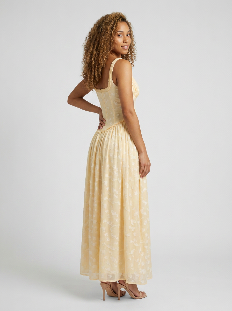 TARYN | HIGH SLIT FITTED BODICE MAXI DRESS - Butter Yellow