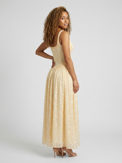 TARYN | HIGH SLIT FITTED BODICE MAXI DRESS - Butter Yellow