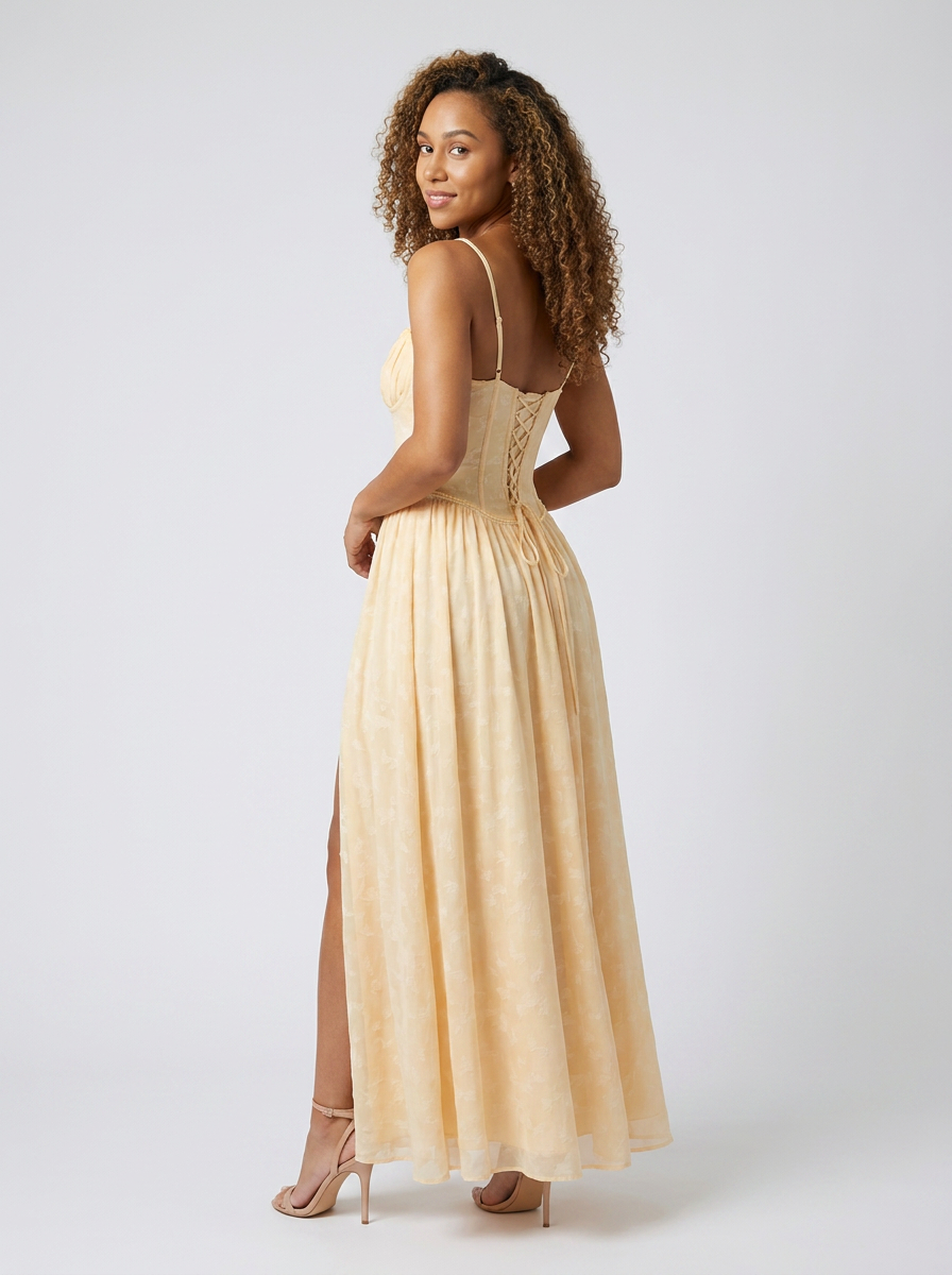 TARYN | HIGH SLIT FITTED BODICE MAXI DRESS - Butter Yellow