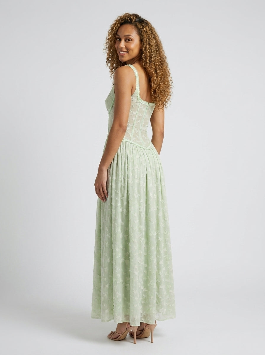 TARYN | HIGH SLIT FITTED BODICE MAXI DRESS - Mint Green