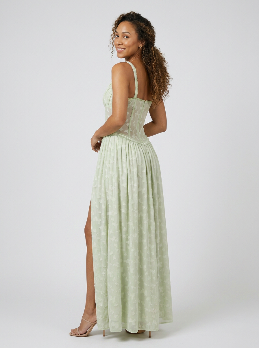 TARYN | HIGH SLIT FITTED BODICE MAXI DRESS - Mint Green
