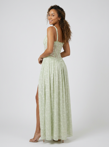 TARYN | HIGH SLIT FITTED BODICE MAXI DRESS - Mint Green