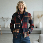 TAVIA | PLAID PATCHWORK BUTTON JACKET - Navy and Red Plaid