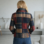 TAVIA | PLAID PATCHWORK BUTTON JACKET - Navy and Red Plaid