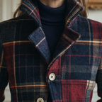 TAVIA | PLAID PATCHWORK BUTTON JACKET - Navy and Red Plaid