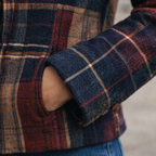 TAVIA | PLAID PATCHWORK BUTTON JACKET - Navy and Red Plaid