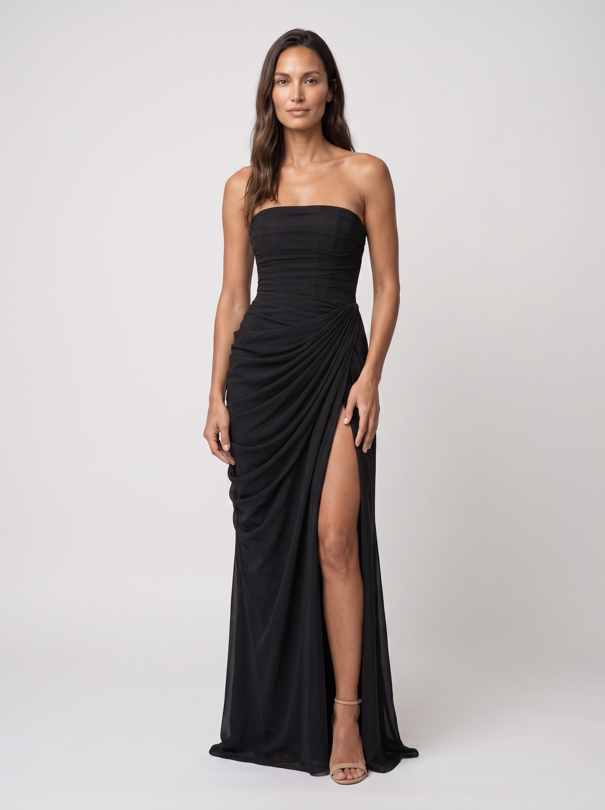 THORA | STRAPLESS SLIT MAXI DRESS - Black