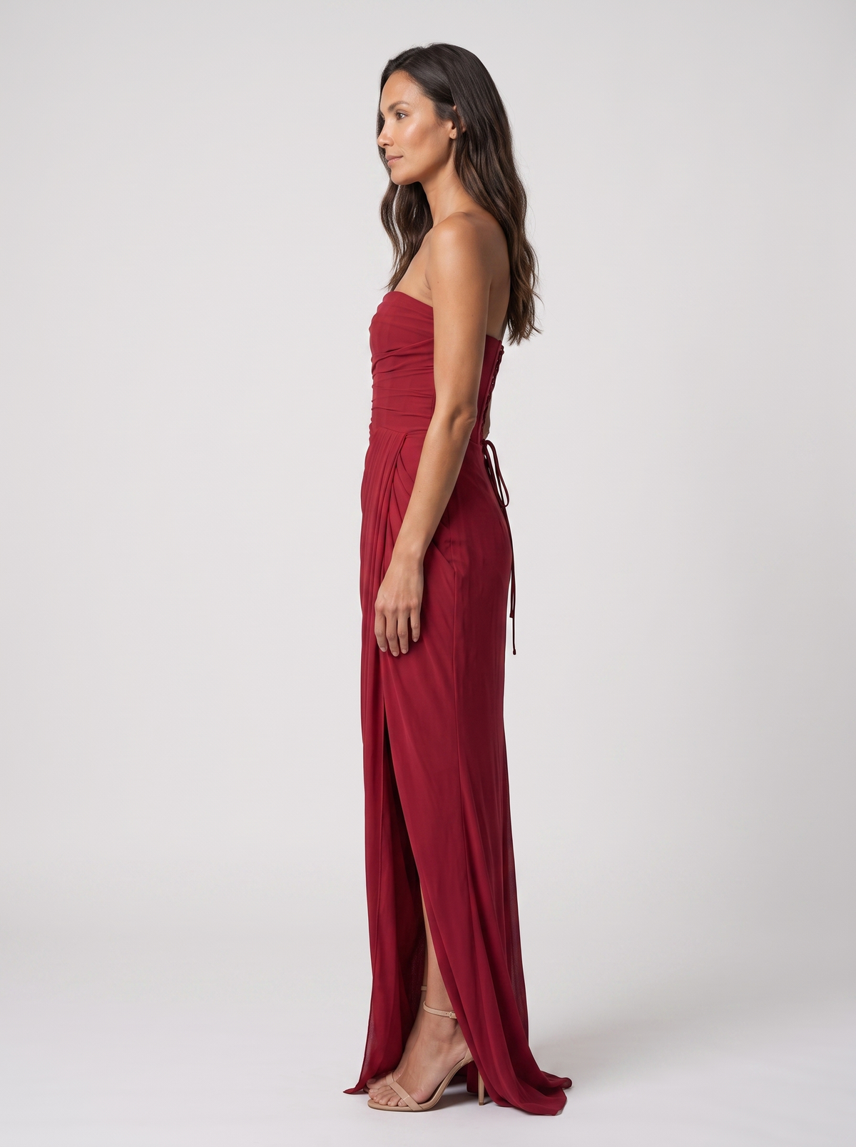 THORA | STRAPLESS SLIT MAXI DRESS - Burgundy
