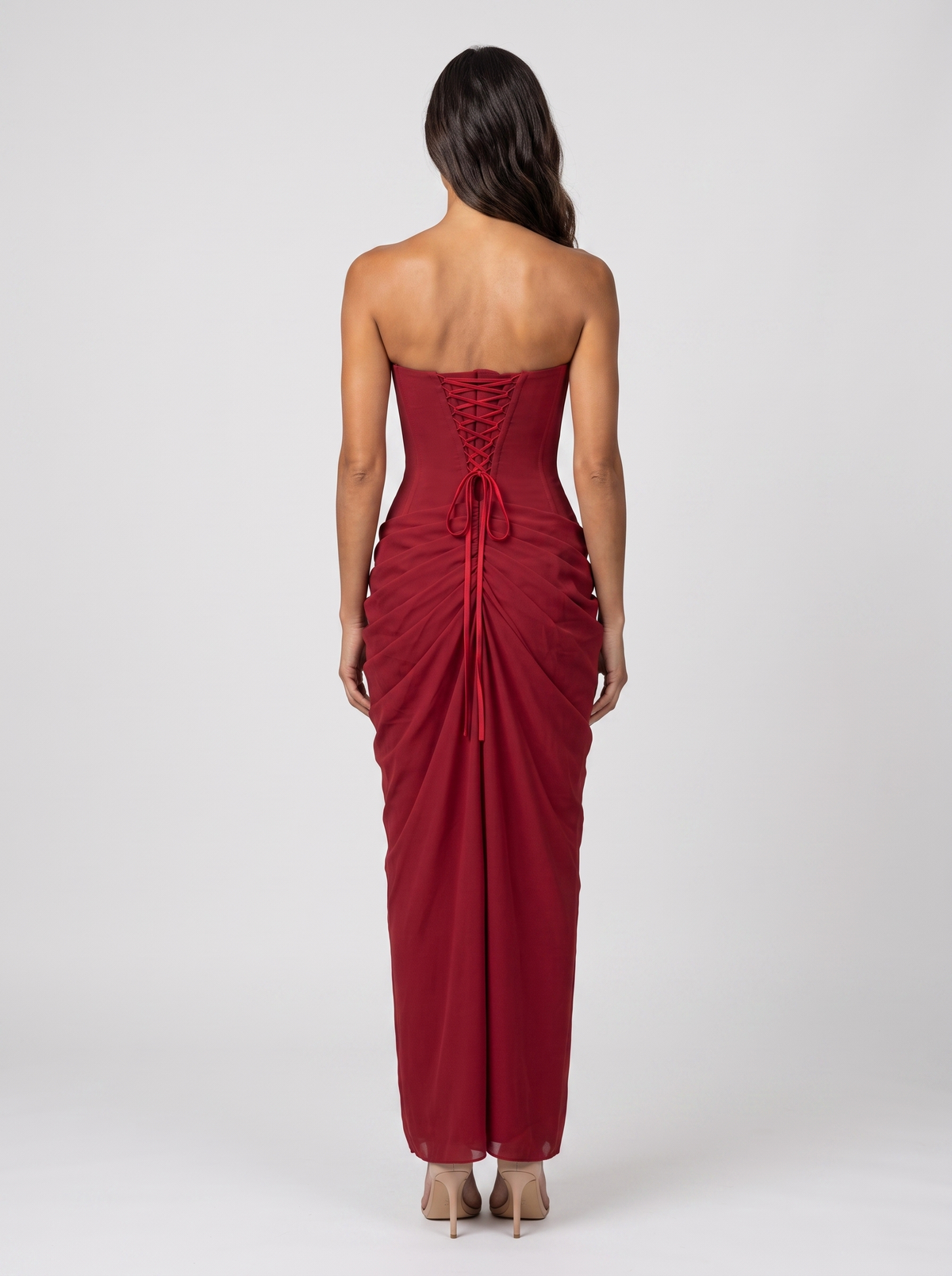 THORA | STRAPLESS SLIT MAXI DRESS - Burgundy