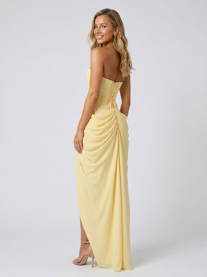 THORA | STRAPLESS SLIT MAXI DRESS - Butter Yellow