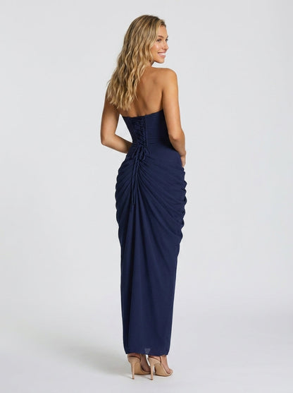 THORA | STRAPLESS SLIT MAXI DRESS - Navy