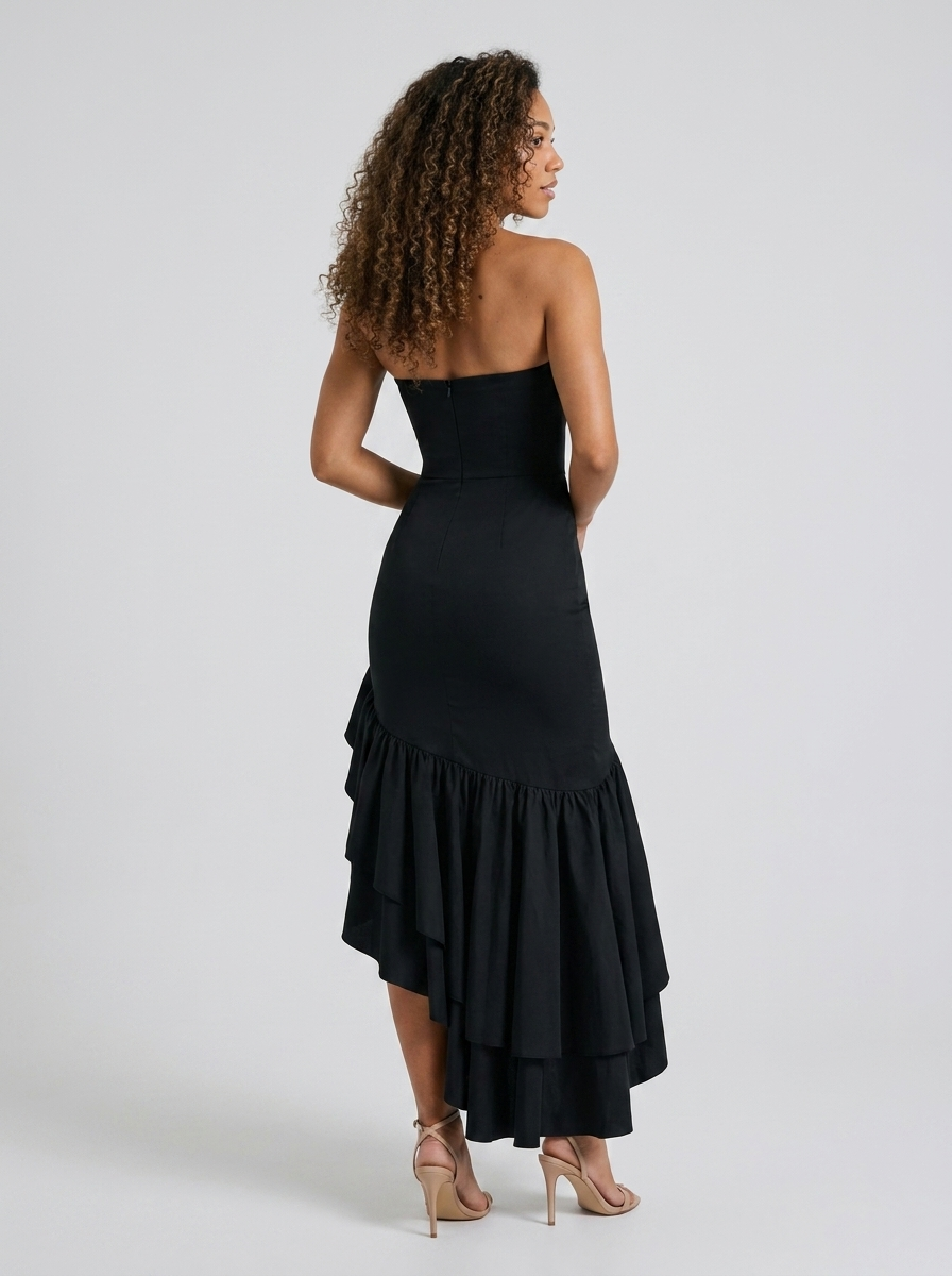 TIERNEY | STRAPLESS RUFFLE MERMAID MAXI DRESS - Black