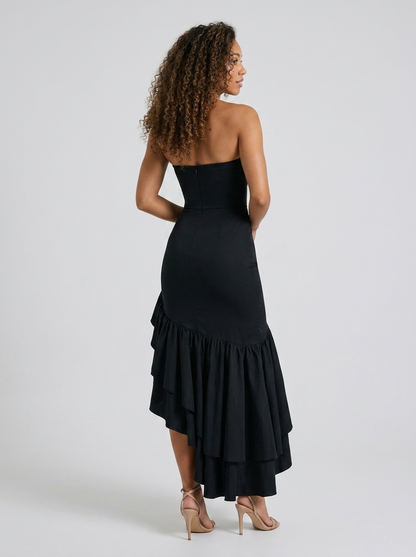 TIERNEY | STRAPLESS RUFFLE MERMAID MAXI DRESS - Black