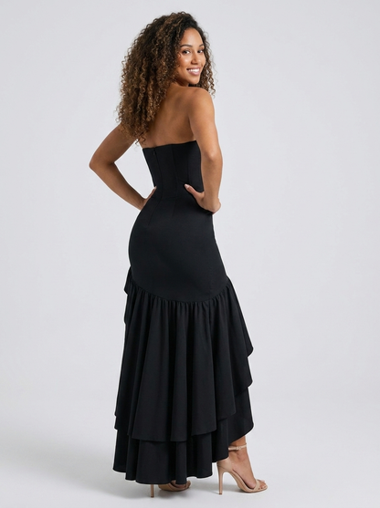 TIERNEY | STRAPLESS RUFFLE MERMAID MAXI DRESS - Black
