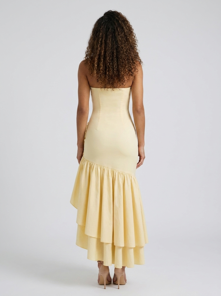 TIERNEY | STRAPLESS RUFFLE MERMAID MAXI DRESS - Butter Yellow