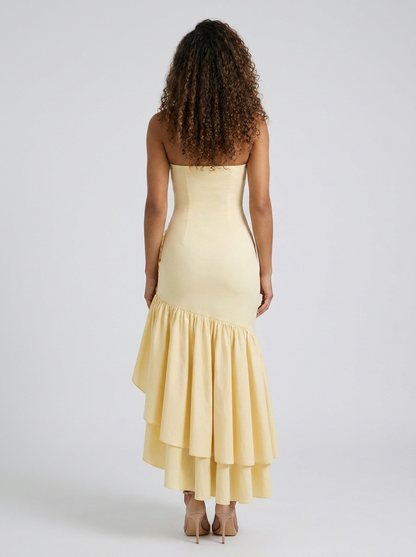 TIERNEY | STRAPLESS RUFFLE MERMAID MAXI DRESS - Butter Yellow