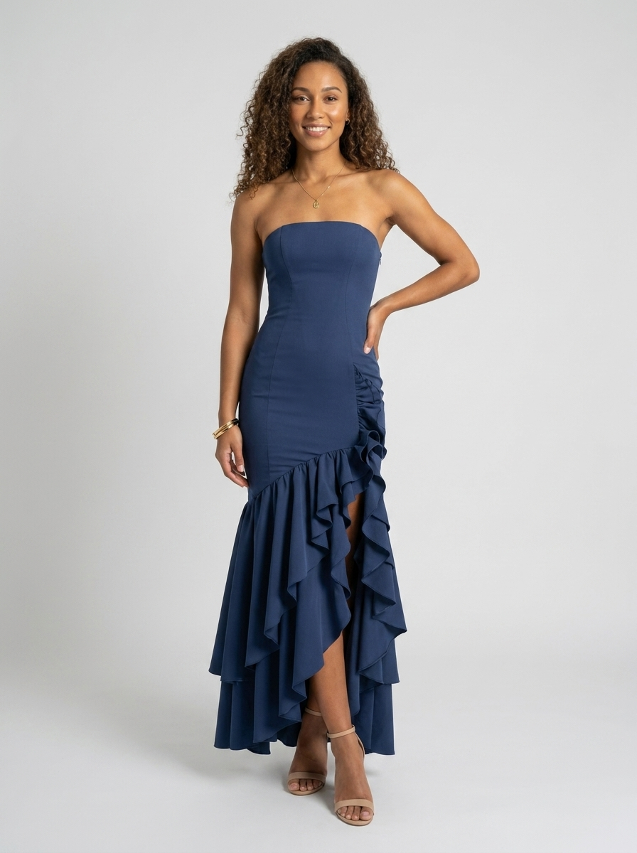 TIERNEY | STRAPLESS RUFFLE MERMAID MAXI DRESS - Navy Blue