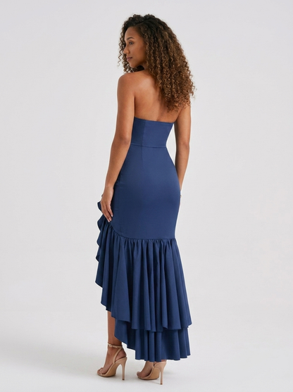 TIERNEY | STRAPLESS RUFFLE MERMAID MAXI DRESS - Navy Blue