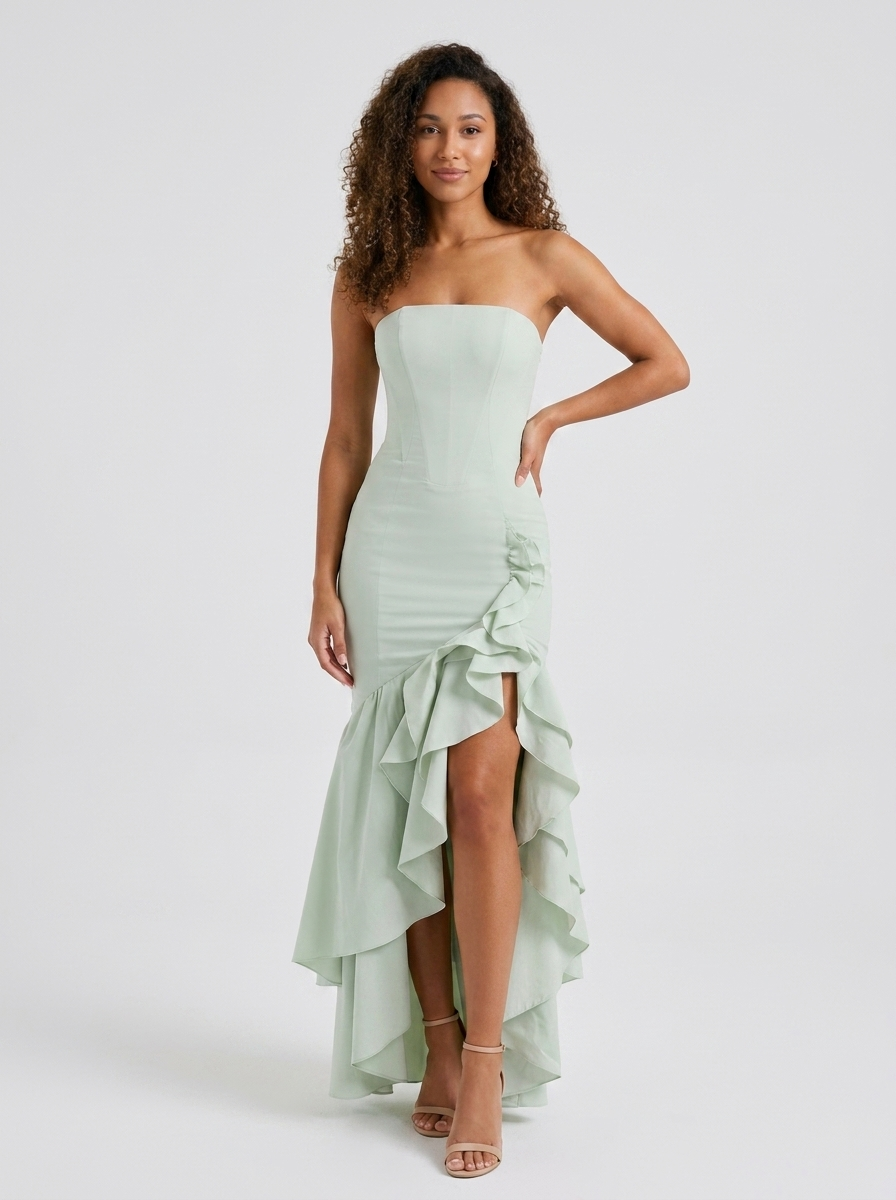 TIERNEY | STRAPLESS RUFFLE MERMAID MAXI DRESS - Sage