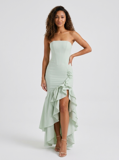 TIERNEY | STRAPLESS RUFFLE MERMAID MAXI DRESS - Sage