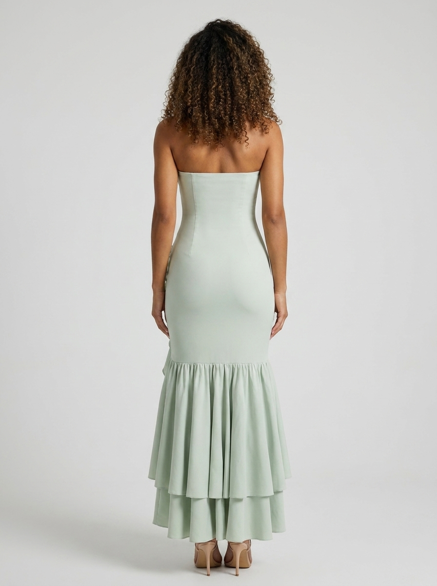 TIERNEY | STRAPLESS RUFFLE MERMAID MAXI DRESS - Sage