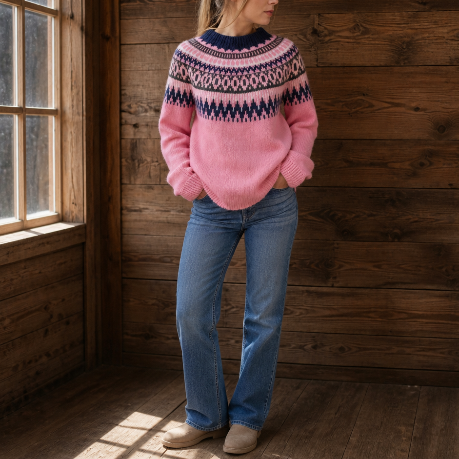 TIRZAH | COLORBLOCK YOKE SWEATER - Bright Pink