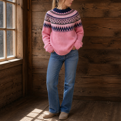 TIRZAH | COLORBLOCK YOKE SWEATER - Bright Pink