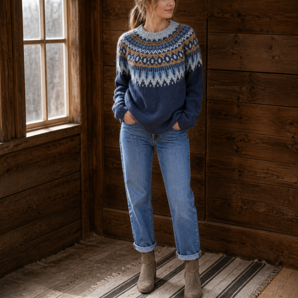 TIRZAH | COLORBLOCK YOKE SWEATER - Navy Blue