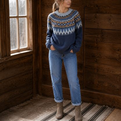 TIRZAH | COLORBLOCK YOKE SWEATER - Navy Blue