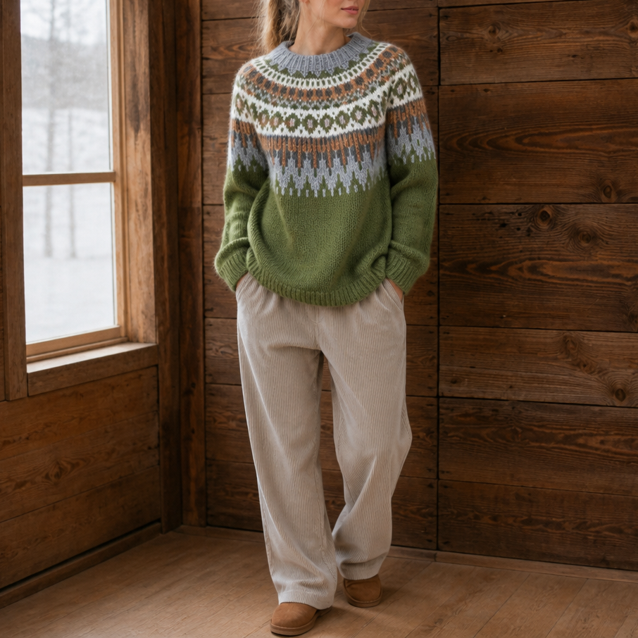 TIRZAH | COLORBLOCK YOKE SWEATER - Olive Green