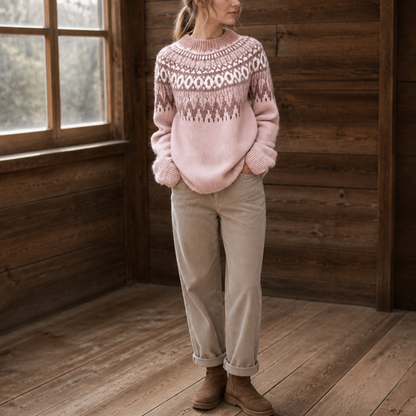 TIRZAH | COLORBLOCK YOKE SWEATER - Soft Pink