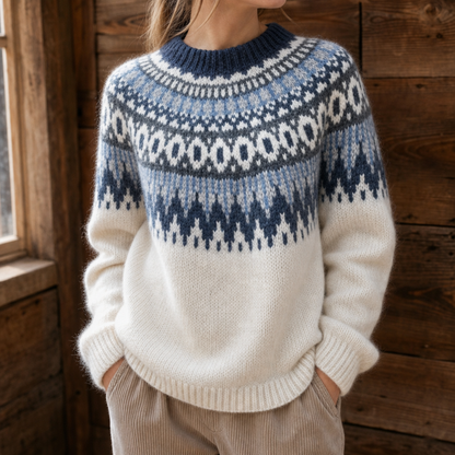 TIRZAH | COLORBLOCK YOKE SWEATER - White