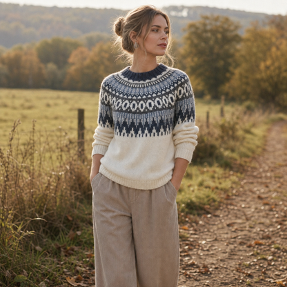 TIRZAH | COLORBLOCK YOKE SWEATER - White