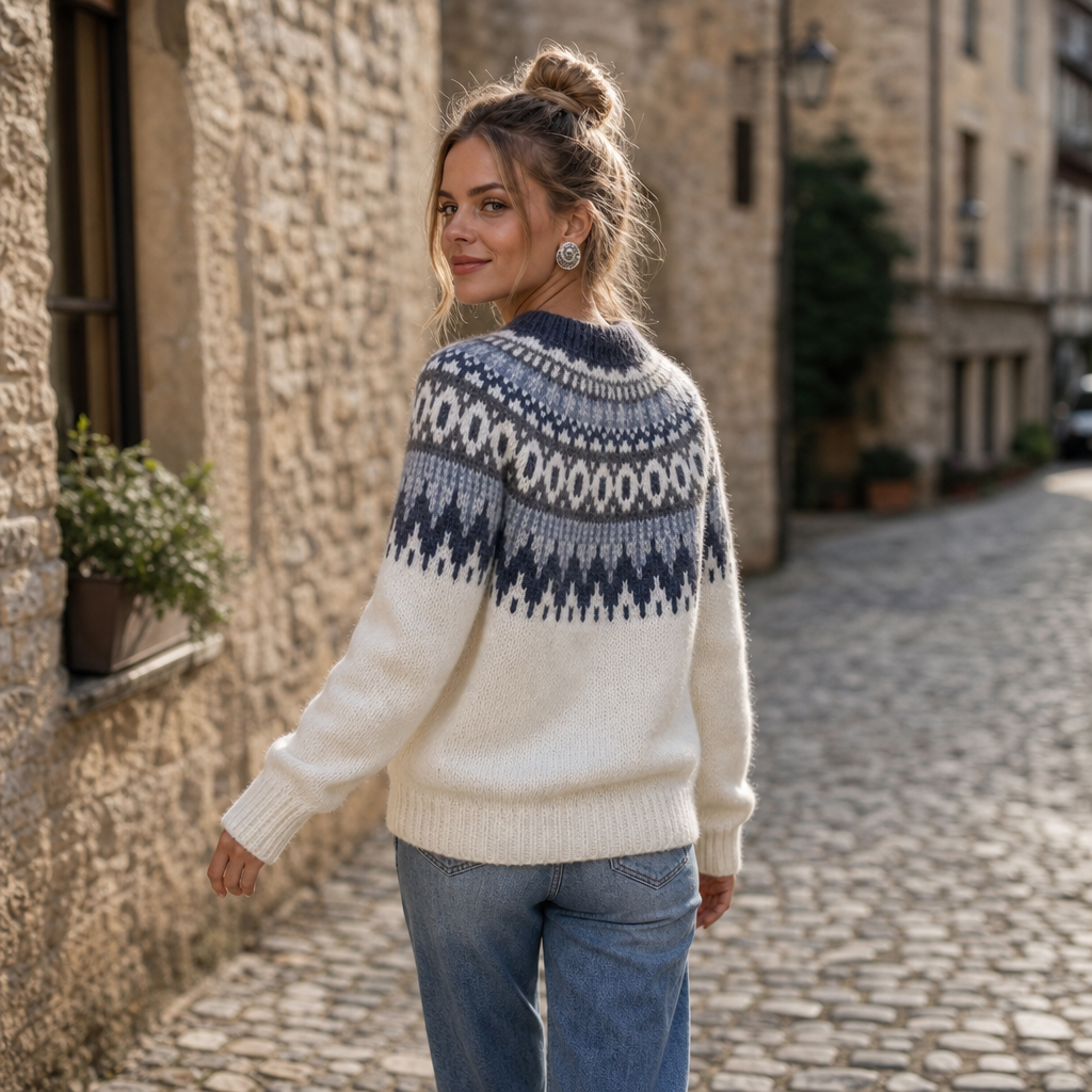 TIRZAH | COLORBLOCK YOKE SWEATER - White