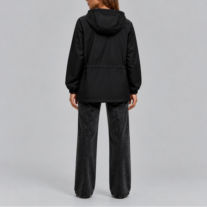 TORI | WATERPROOF DRAWSTRING HOODED JACKET - Black