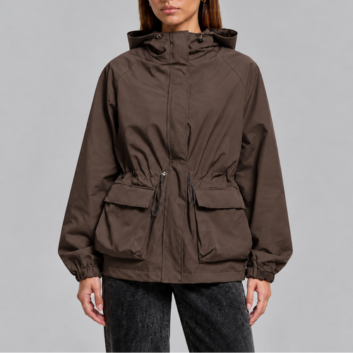 TORI | WATERPROOF DRAWSTRING HOODED JACKET - Brown