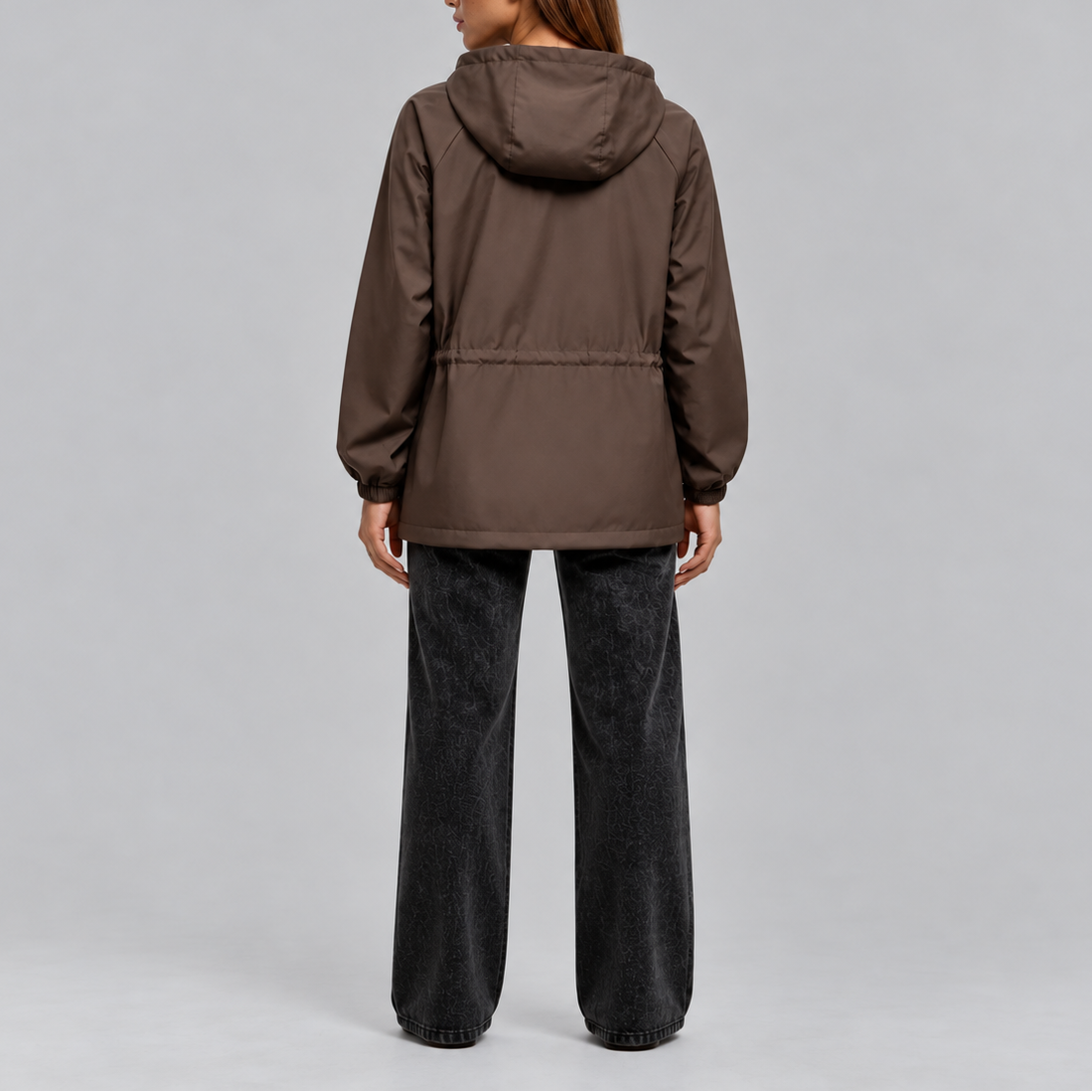 TORI | WATERPROOF DRAWSTRING HOODED JACKET - Brown