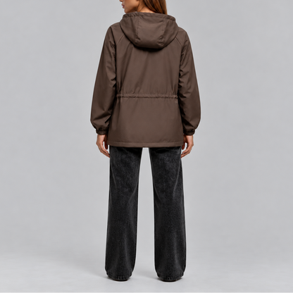 TORI | WATERPROOF DRAWSTRING HOODED JACKET - Brown