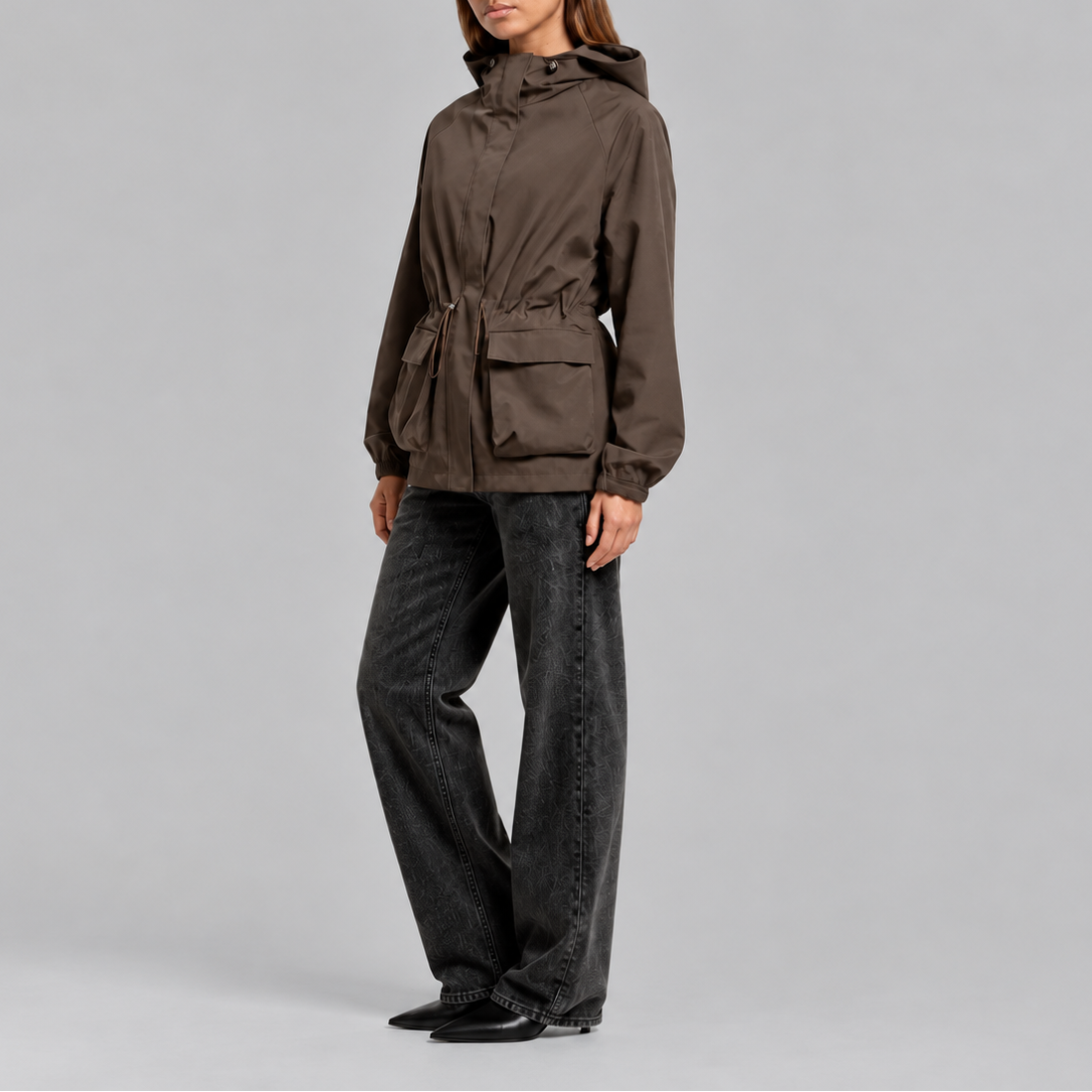 TORI | WATERPROOF DRAWSTRING HOODED JACKET - Brown