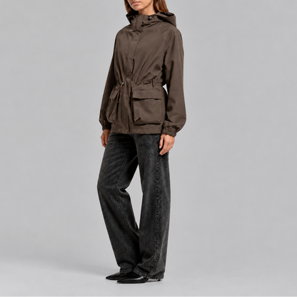 TORI | WATERPROOF DRAWSTRING HOODED JACKET - Brown