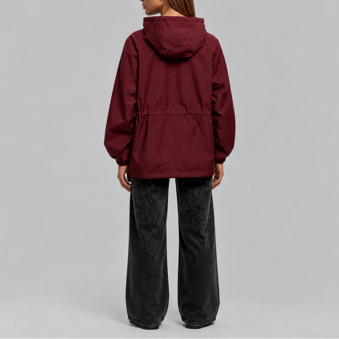 TORI | WATERPROOF DRAWSTRING HOODED JACKET - Burgundy